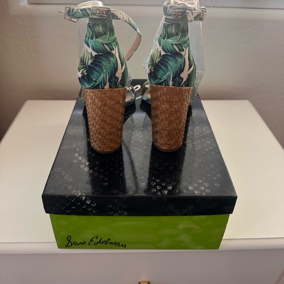 Sam Edelman Yaro, Jade Palm Print heeled Sandals Size 8 1/2 - Picture 7 of 9